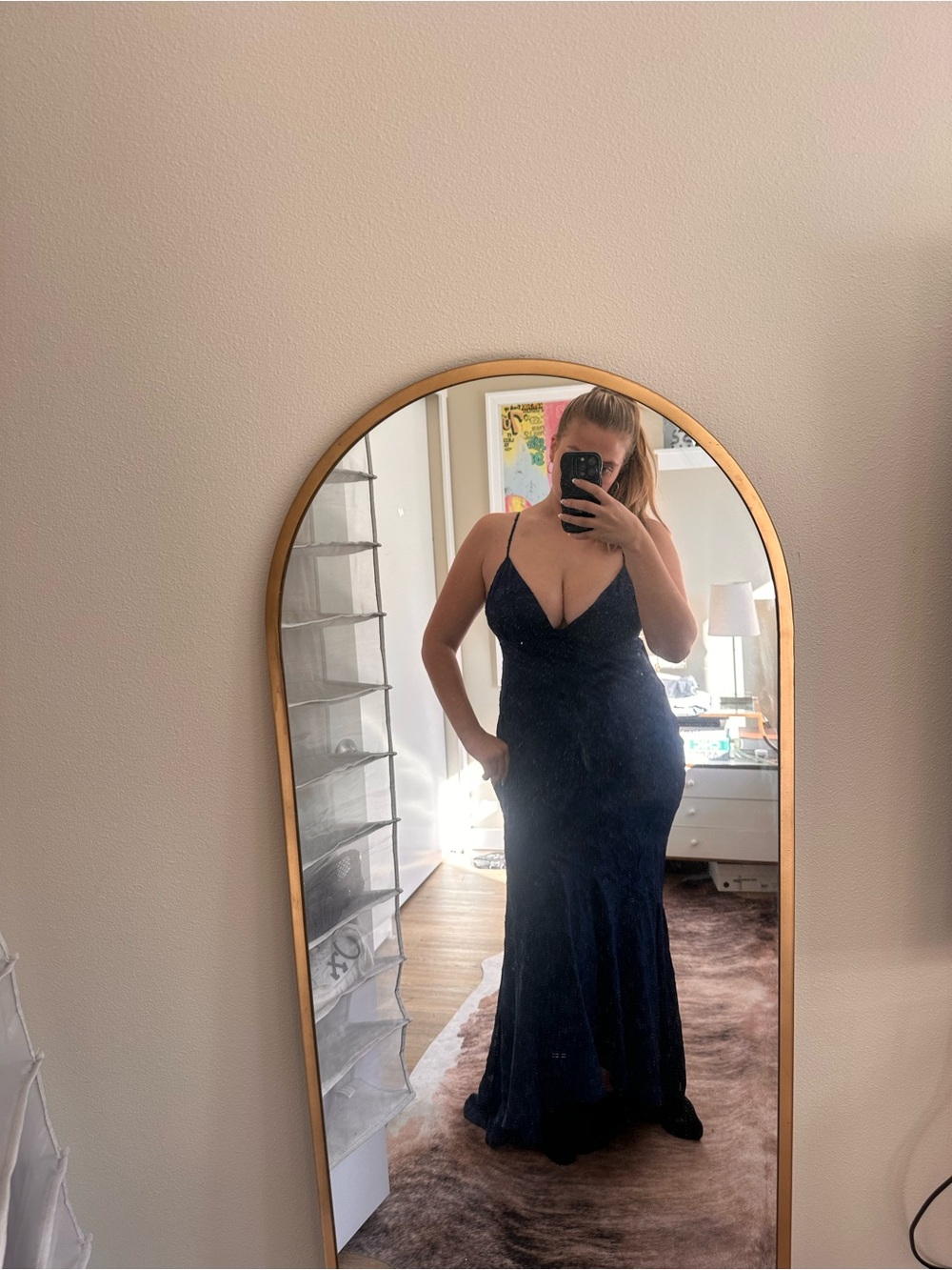 Princess Polly Dark Blue Spaghetti-Strap Prom Gown